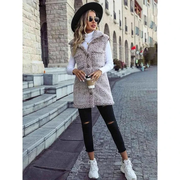 Longline Teddy Vest Jacket - Picture 10 of 11